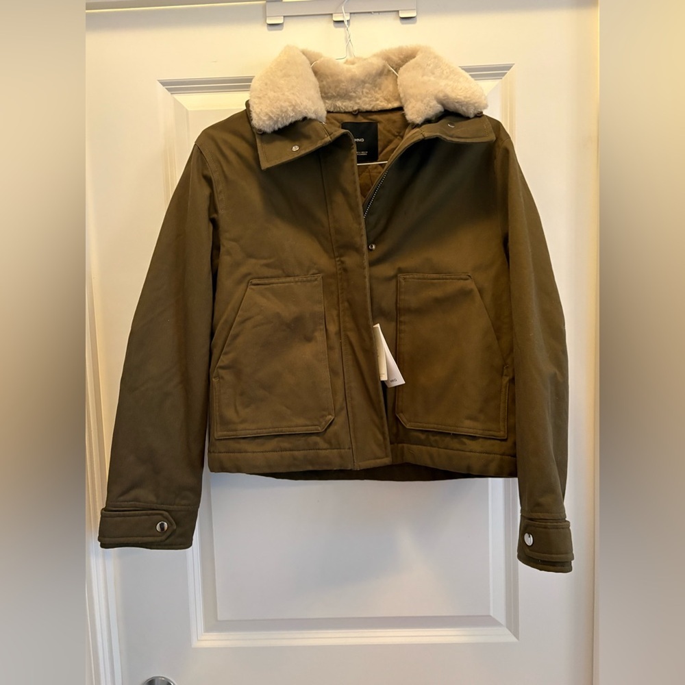 Mango Oversized Khaki Parka Faux Fur Collar Jacket NWT Small - Picture 5 of 14